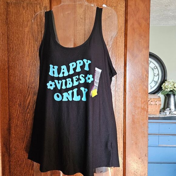 No Boundaries Junior Womens XXL “Happy Vibes” Black Scoop Neck Tank – Size 19 - Picture 1 of 13
